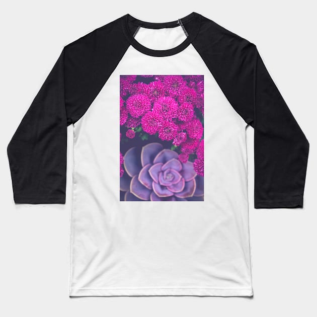 Autumn Flowers and Echeveria Baseball T-Shirt by oliviastclaire